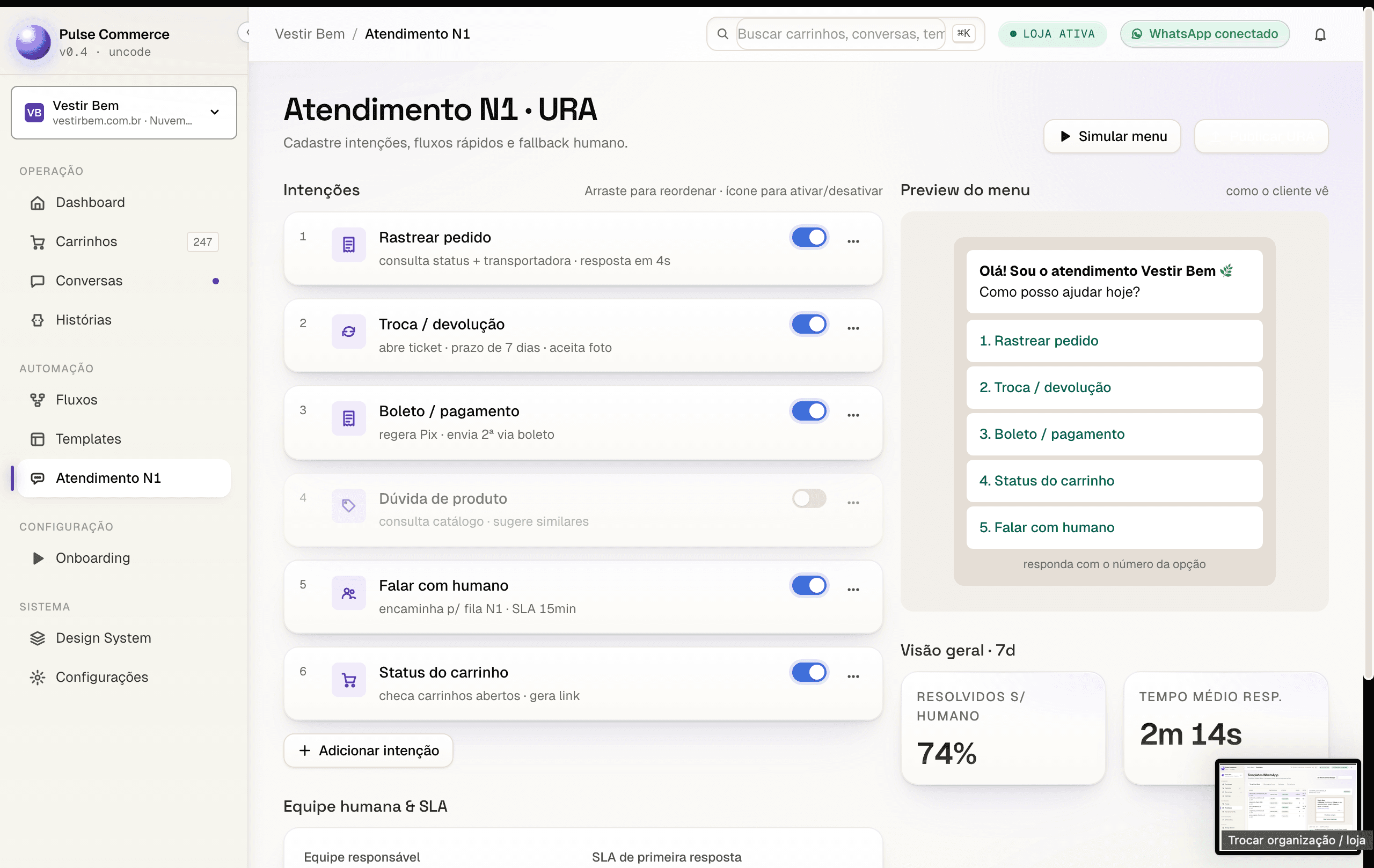 Configuração de URA dinâmica e intenções no Pulse