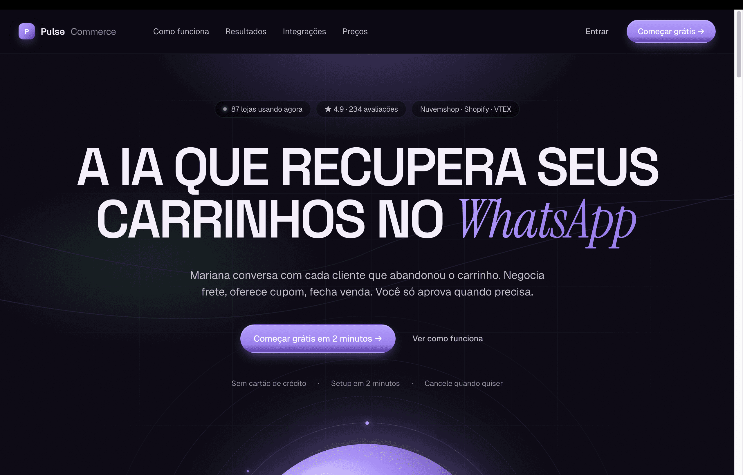 Hero da landing do Pulse Commerce